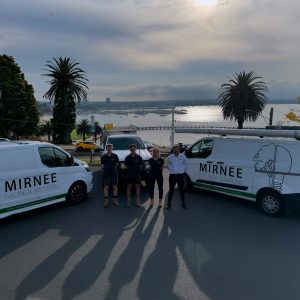 mirnee electrical solutions team with working vans. near geelong